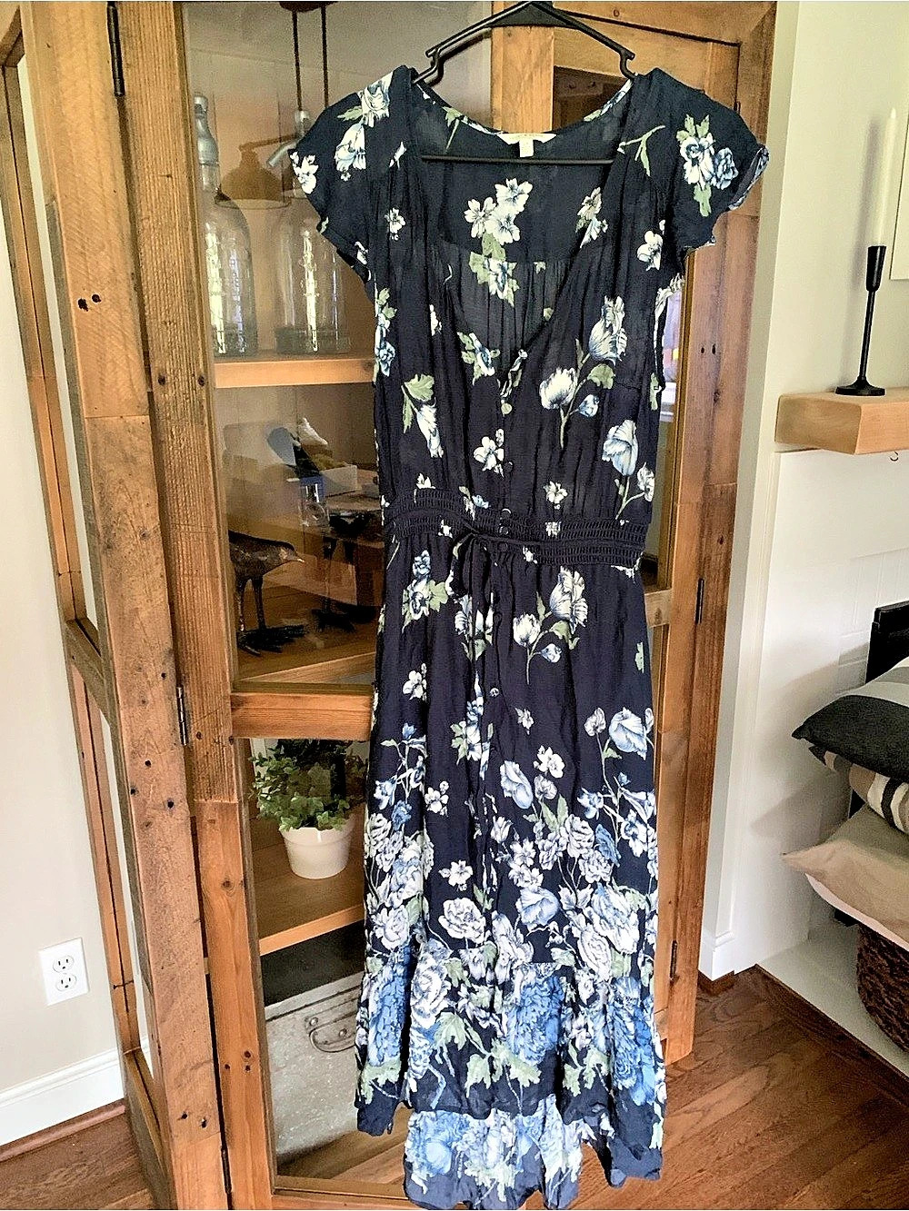 Lucky Brand Felice Floral Dress Blue & White Size Small